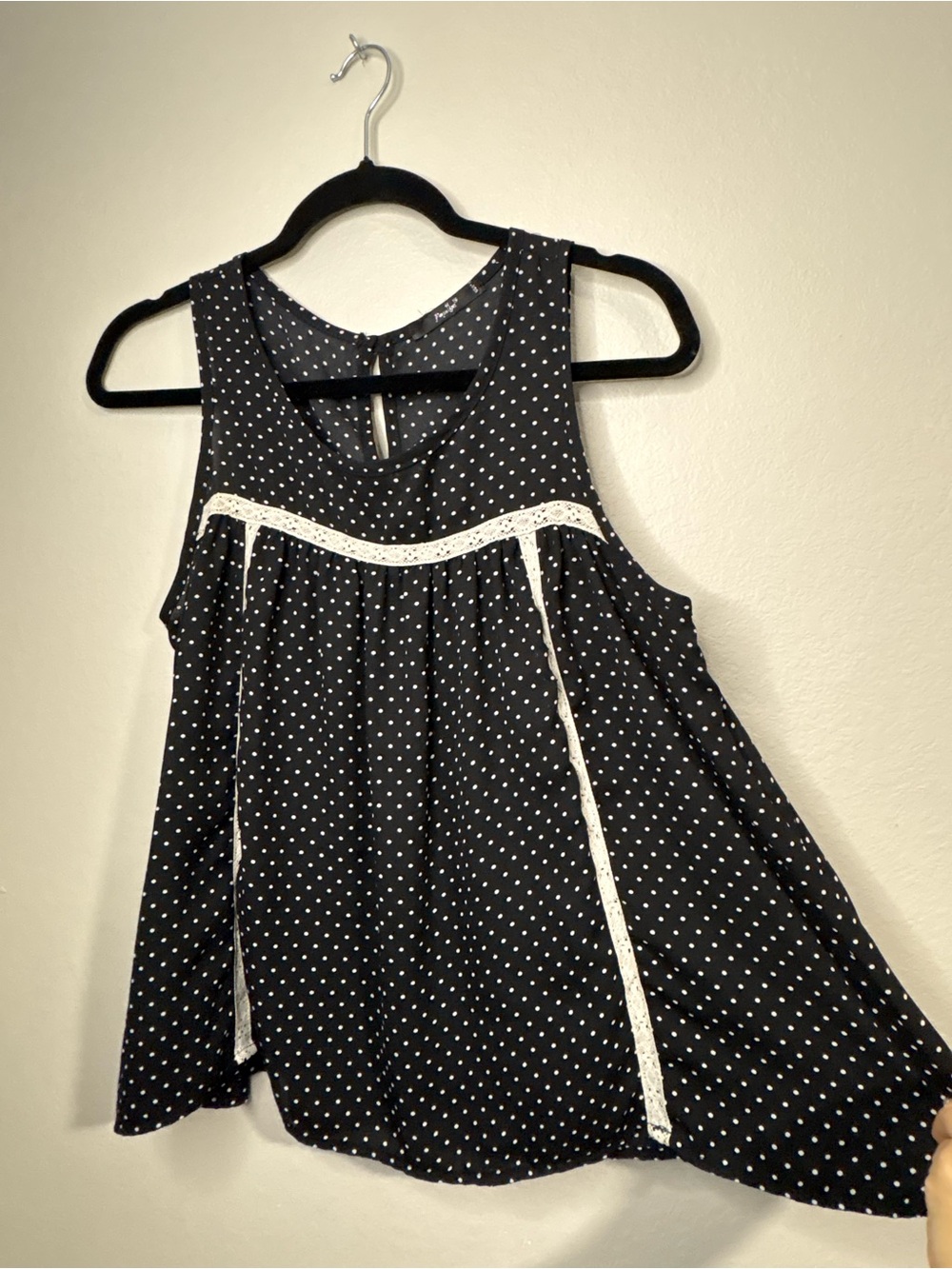 Papaya Black Polka Dot Tank Dress with White Lace Trim